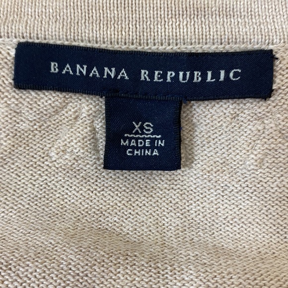 Banana Republic Tan Beige Cotton Knit Open Front Cardigan Lace Crochet Trim XS - Picture 12 of 14